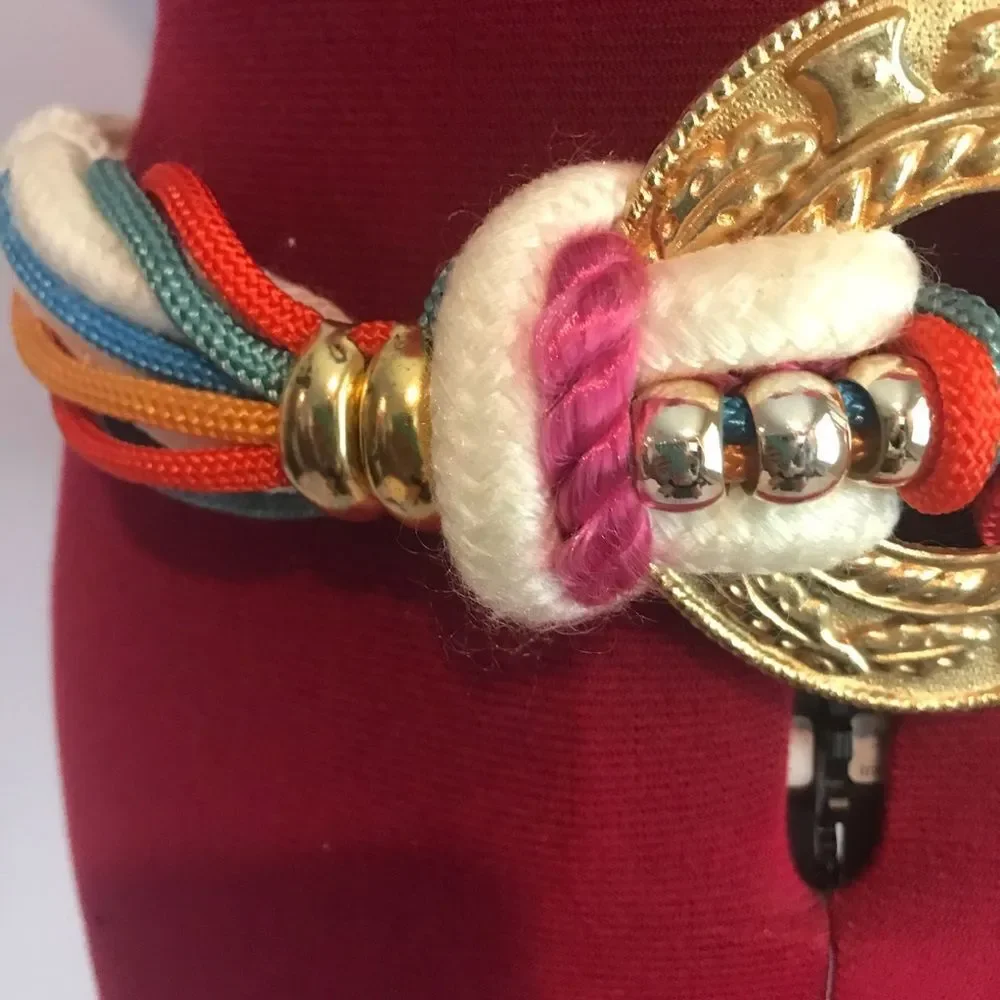 Bohemian Style Vibrant Multicolor Rope Belt Gold & Silver Details 32